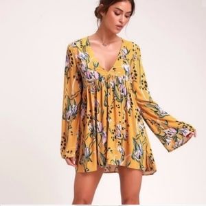 Free People Bella Belle Printed Tunic Top Yellow‎ Floral Size Small